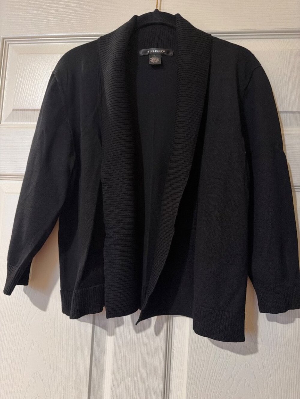 89th & Madison Womens Black Open Front Cardigan Sweater Size L